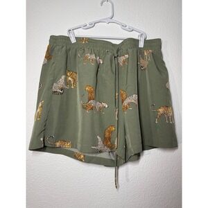 Shein Curve Plus Size 1XL Olive Green Leopard Cheetah Animal Print Shorts